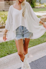 Openwork High Low Hem V Neck Oversized Top - Trendsi - Flyclothing LLC