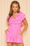 Idem Ditto Ruffled Layered Tie Back Romper - Trendsi