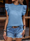 Ruffled Frill Mock Neck Cap Sleeve Blouse - Trendsi - Flyclothing LLC