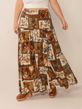 Plus Size Ruched Printed Maxi Skirt - Trendsi
