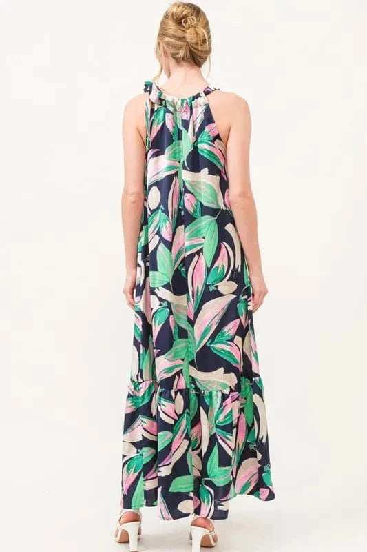 And The Why Botanical Printed Halterneck Tiered Maxi Dress - Trendsi - Flyclothing LLC