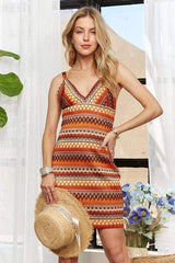 ADORA Contrast Striped V-Neck Mini Dress - Trendsi - Flyclothing LLC
