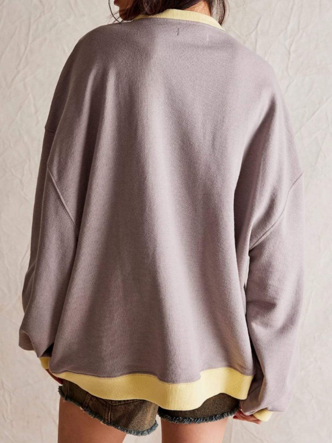 Contrast Trim Round Neck Long Sleeve Sweatshirt - Trendsi - Flyclothing LLC