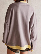 Contrast Trim Round Neck Long Sleeve Sweatshirt - Trendsi - Flyclothing LLC