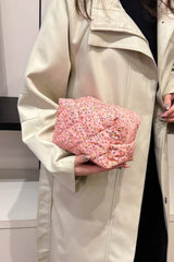 Floral Quilted Clutch with Plaid Lining - Trendsi
