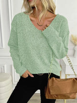 Casual V-Neck Drop Shoulder Sweater - Trendsi - Flyclothing LLC