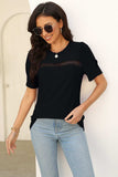 Eyelet Round Neck Short Sleeve T-Shirt - Trendsi - Flyclothing LLC