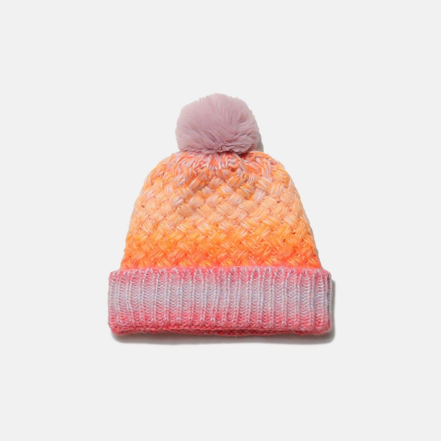 Gradient Knit Hat with Pompom - Trendsi - Flyclothing LLC