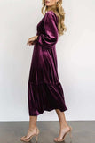 V-Neck Long Sleeve Midi Velvet Dress - Trendsi - Flyclothing LLC