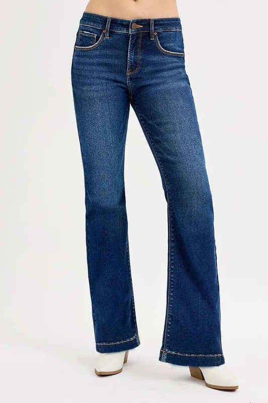 RISEN Full SIze Tummy Control Mid Rise Flare Jeans Plus SIze - Trendsi - Flyclothing LLC