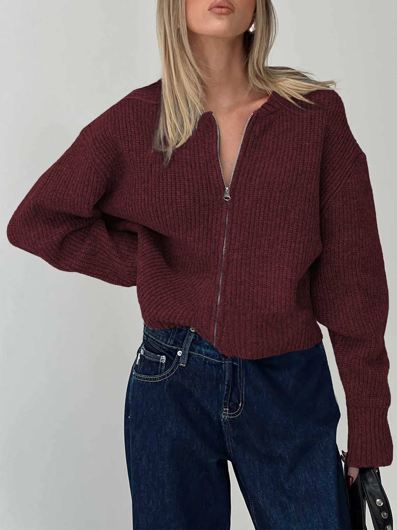 Zip Up Long Sleeve Cardigan - Trendsi - Flyclothing LLC