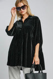 Umgee Full Size Polka Dot Button Up Half Sleeve Shirt - Trendsi