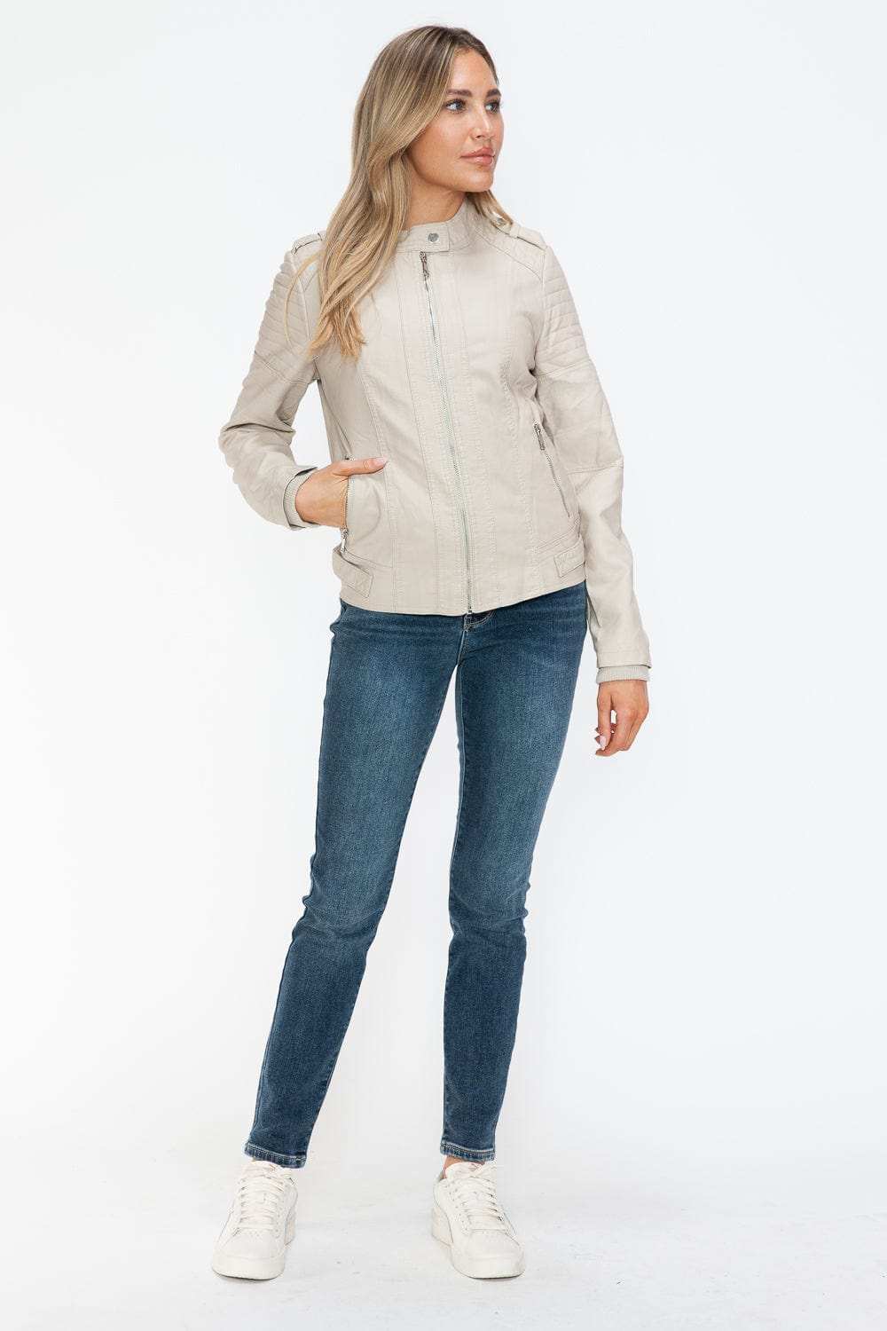 Snobbish PU Leather Biker Jacket with Side Zip Pockets - Trendsi - Flyclothing LLC