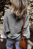 Textured Striped Round Neck Long Sleeve Top - Trendsi