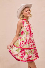 BiBi Floral Woven Contrast Edge Tiered Ruffle Mini Dress - Trendsi - Flyclothing LLC