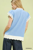 Umgee Contrast Scallop Trim Top - Trendsi - Flyclothing LLC