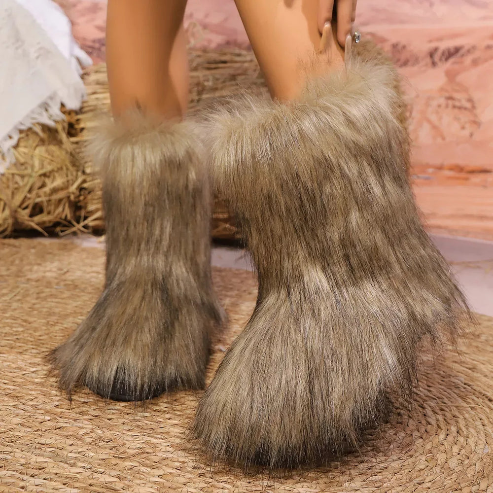 Faux Fur Winter Boots - Trendsi - Flyclothing LLC
