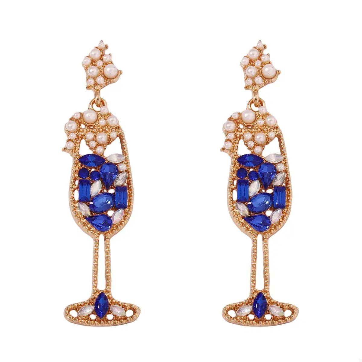 Champagne Glass Rhinestone Dangle Earrings - Trendsi - Flyclothing LLC