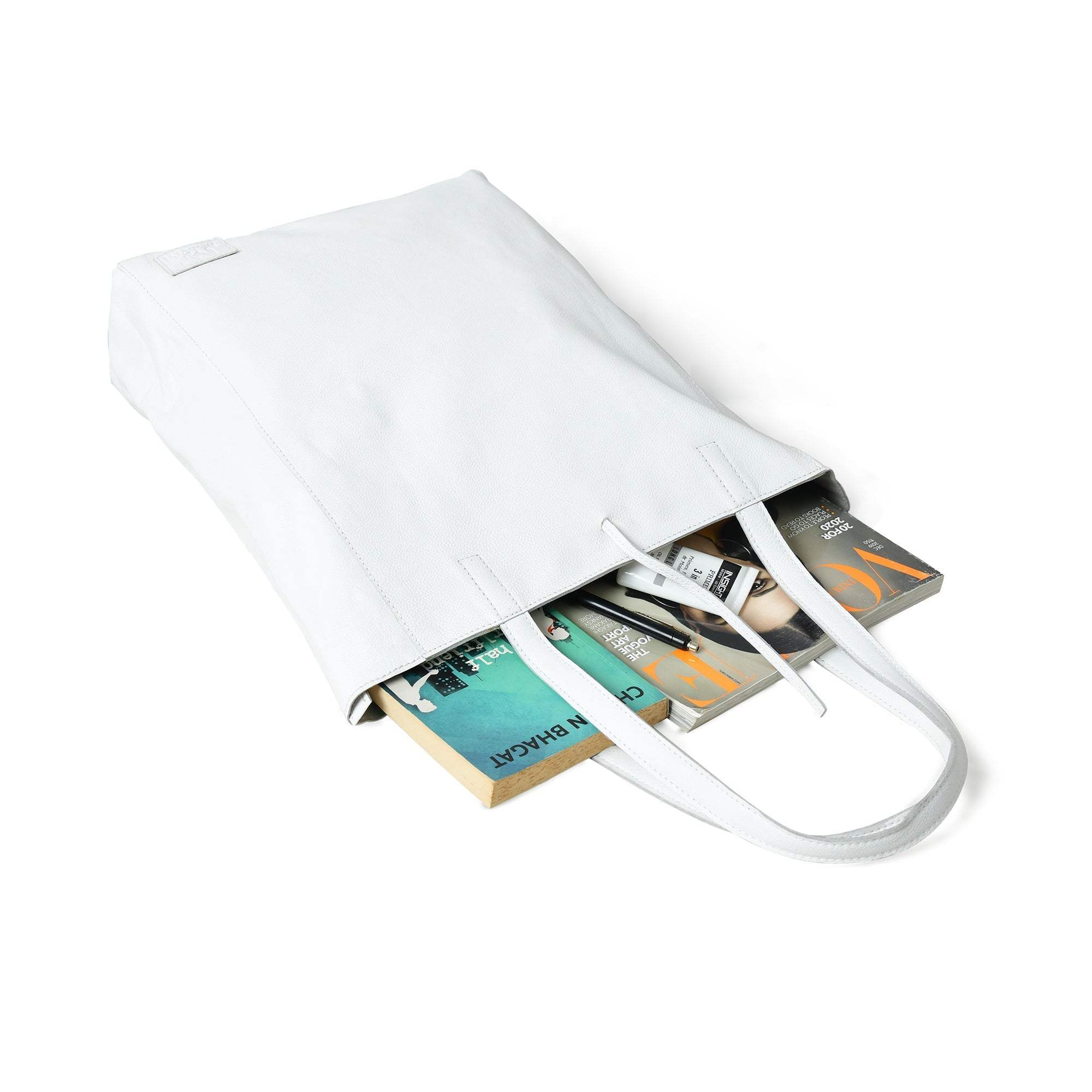 White Leather Shoulder Tote Bag - Classy Leather Bags - Flyclothing LLC