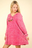 VERY J Mineral Washed Oversized A-Line Mini Dress - Trendsi