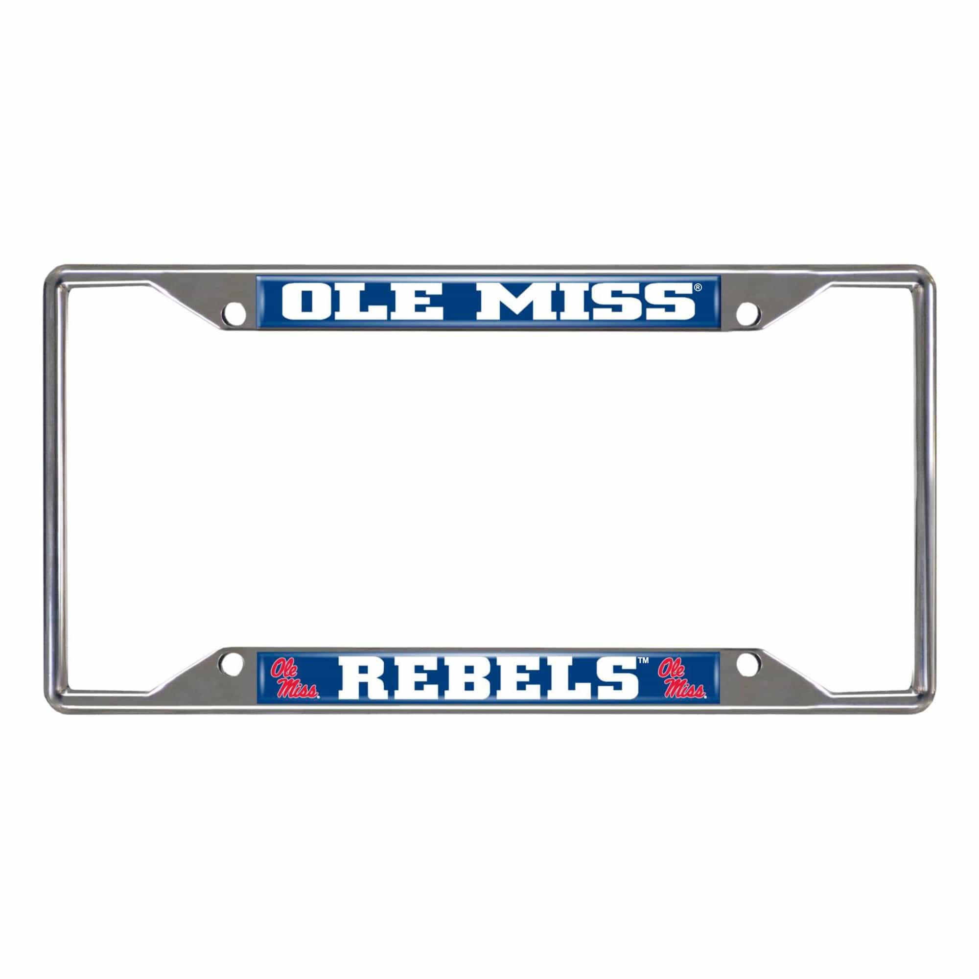 Ole Miss Rebels Chrome Metal License Plate Frame, 6.25in x 12.25in - Ole Miss