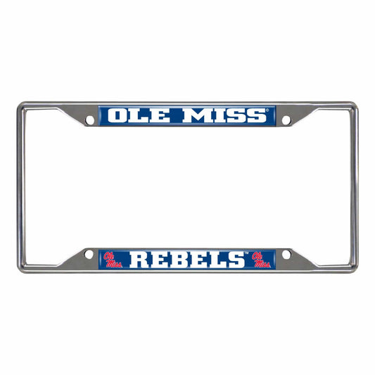 Ole Miss Rebels Chrome Metal License Plate Frame, 6.25in x 12.25in - Ole Miss