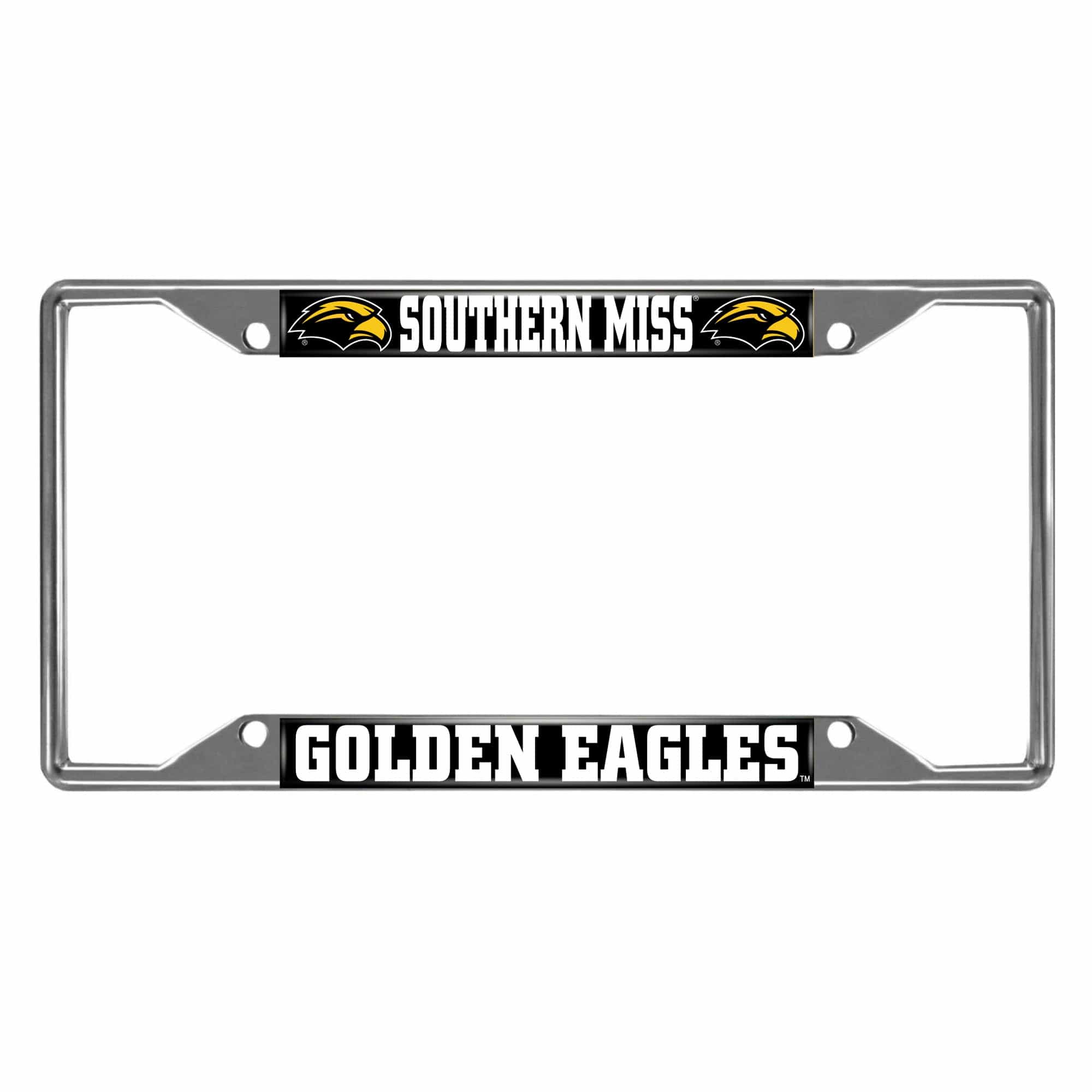 Southern Miss Golden Eagles Chrome Metal License Plate Frame, 6.25in x 12.25in