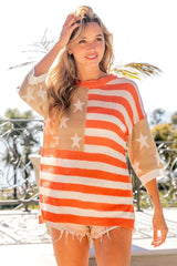 BiBi American Flag Round Neck Knit Top - Trendsi