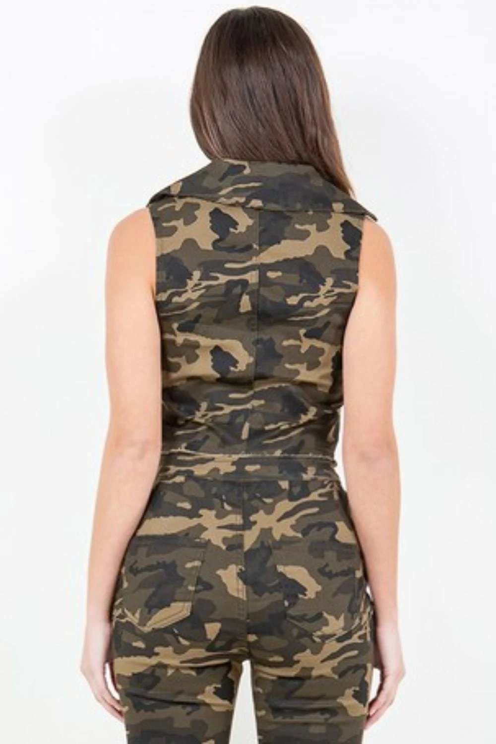 American Bazi Zip Up Camo Crop Denim Vest - Trendsi - Flyclothing LLC