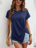 Asymmetric Hem Round Neck T-Shirt - Trendsi - Flyclothing LLC