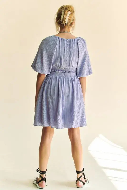 Davi & Dani Back Button Puff Sleeve Mini Dress - Trendsi - Flyclothing LLC