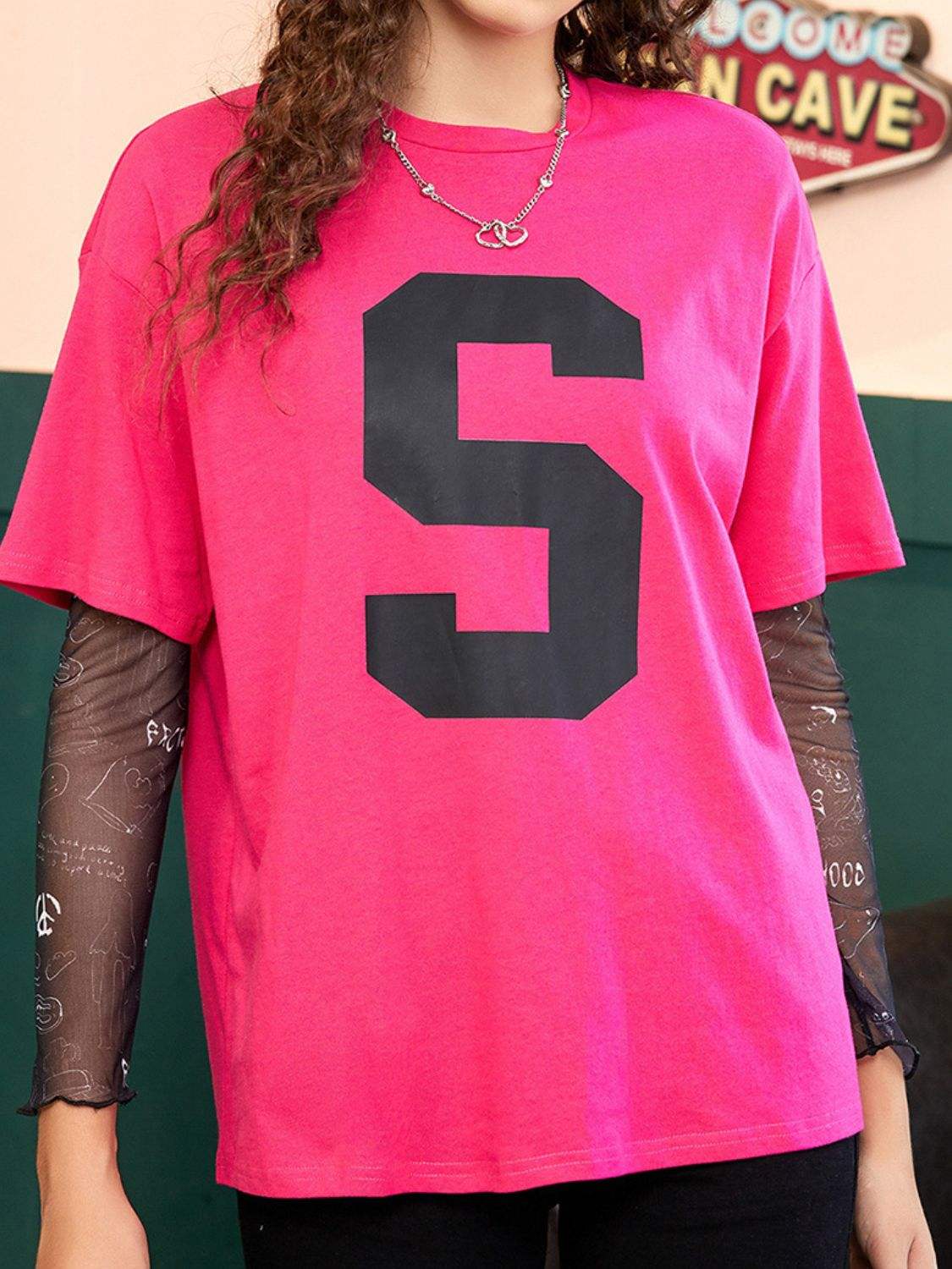 Letter Graphic Round Neck Half Sleeve T-Shirt - Trendsi - Flyclothing LLC