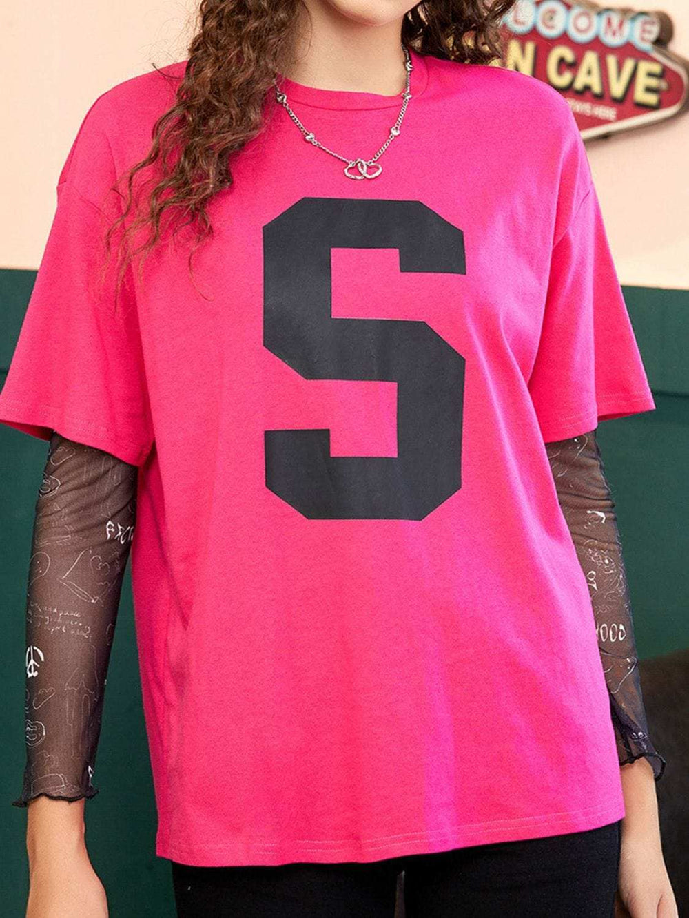 Letter Graphic Round Neck Half Sleeve T-Shirt - Trendsi - Flyclothing LLC