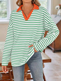 Striped Johnny Collar Long Sleeve T-Shirt - Trendsi - Flyclothing LLC