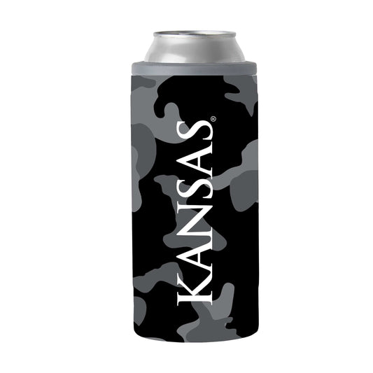 Kansas Black Camo 12oz Slim Can Coolie - Logo Brands - Flyclothing LLC