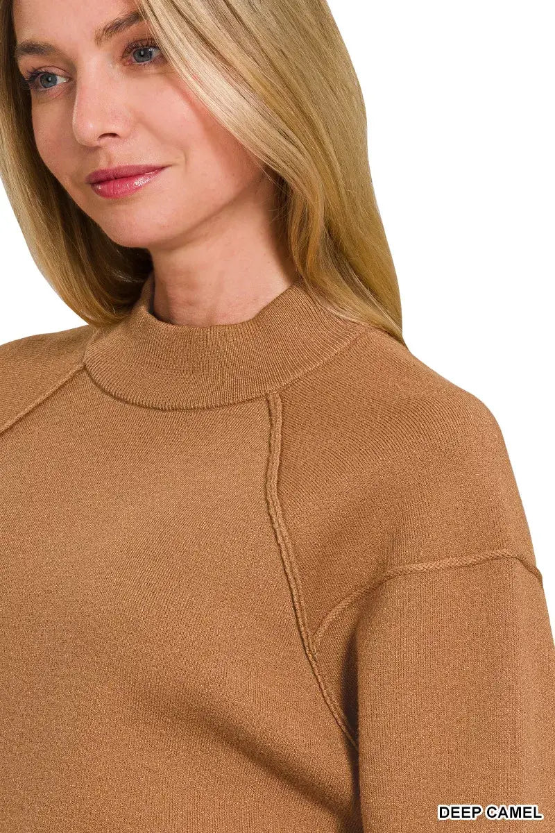 Zenana Viscose Mock Neck Exposed Seam Sweater - Trendsi - Flyclothing LLC