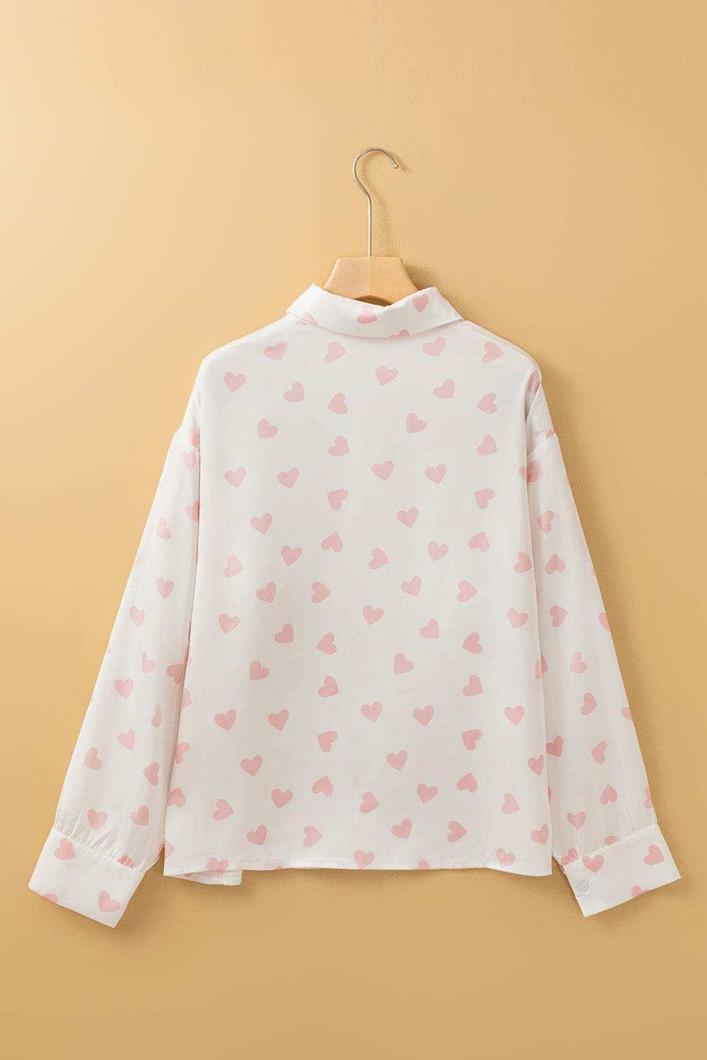 Heart Print Collared Neck Long Sleeve Shirt - Trendsi - Flyclothing LLC