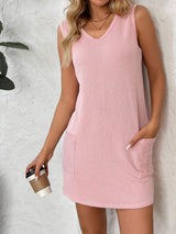 Texture Pocketed V-Neck Tank Dress - Trendsi - Flyclothing LLC