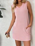 Texture Pocketed V-Neck Tank Dress - Trendsi - Flyclothing LLC