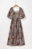 Leopard Square Neck Puff Sleeve Maxi Dress - Trendsi - Flyclothing LLC