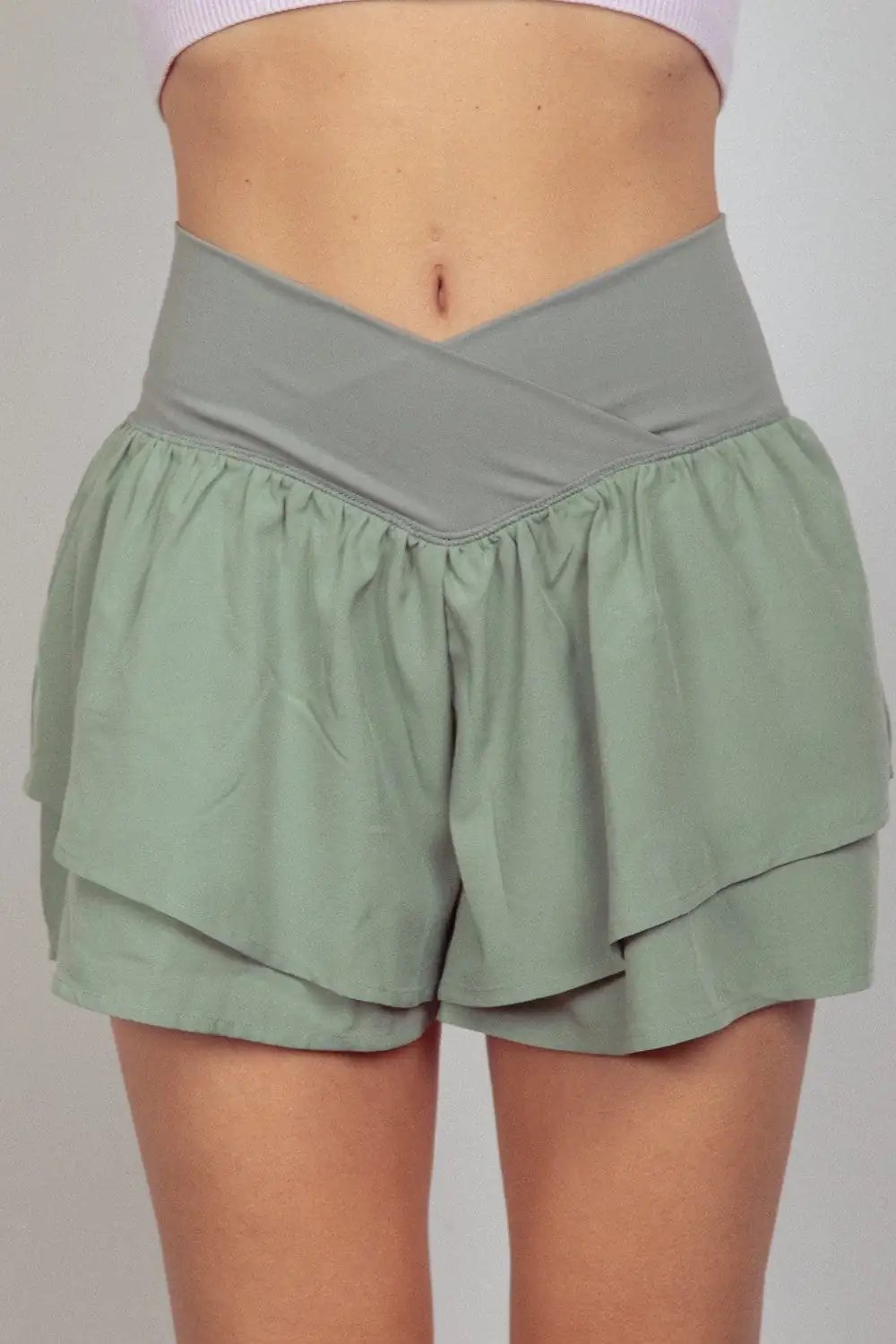 VERY J V-Shaped High Waist Layered Active Shorts - Trendsi