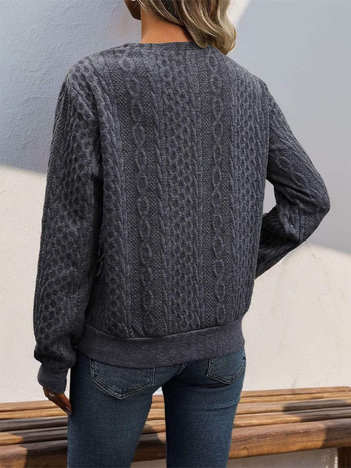 Decorative Button Long Sleeve Sweatshirt - Trendsi - Flyclothing LLC