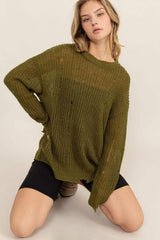 HYFVE Distressed Long Sleeve Knit Top - Trendsi - Flyclothing LLC