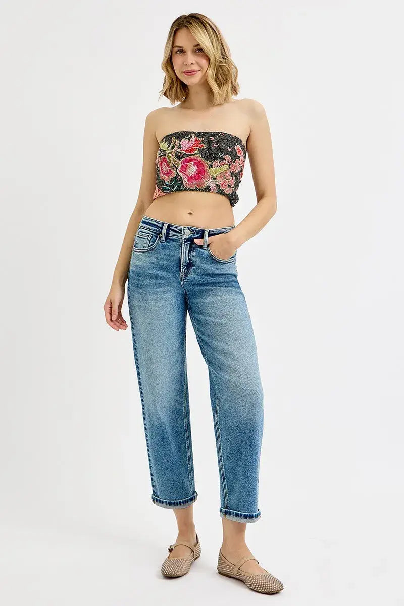 RISEN Full Size High Rise Crop Boyfriend Jeans Plus Size - Trendsi - Flyclothing LLC