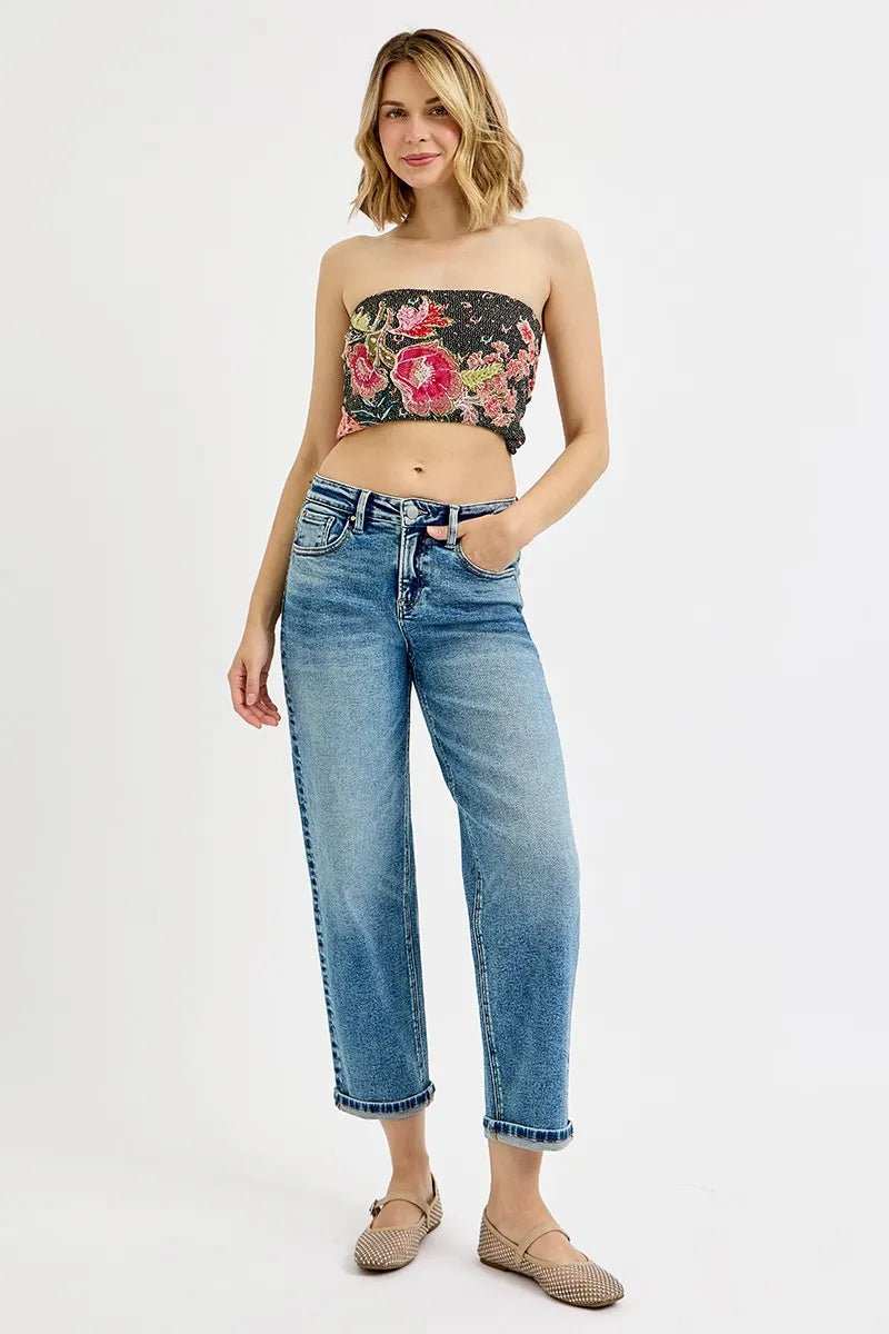 RISEN Full Size High Rise Crop Boyfriend Jeans Plus Size - Trendsi - Flyclothing LLC
