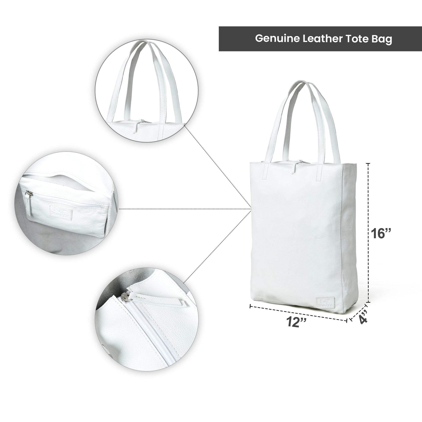 White Leather Shoulder Tote Bag - Classy Leather Bags - Flyclothing LLC