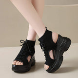 Cutout Mesh Wedge Sandals - Trendsi - Flyclothing LLC