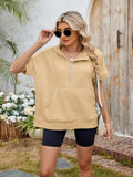 Half Zip Short Sleeve Hooded Top - Trendsi - Flyclothing LLC