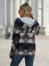 Geometric Zip Up Long Sleeve Hooded Jacket - Trendsi - Flyclothing LLC
