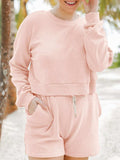 Ribbed Round Neck Long Sleeve Top and Shorts Set - Trendsi - Flyclothing LLC